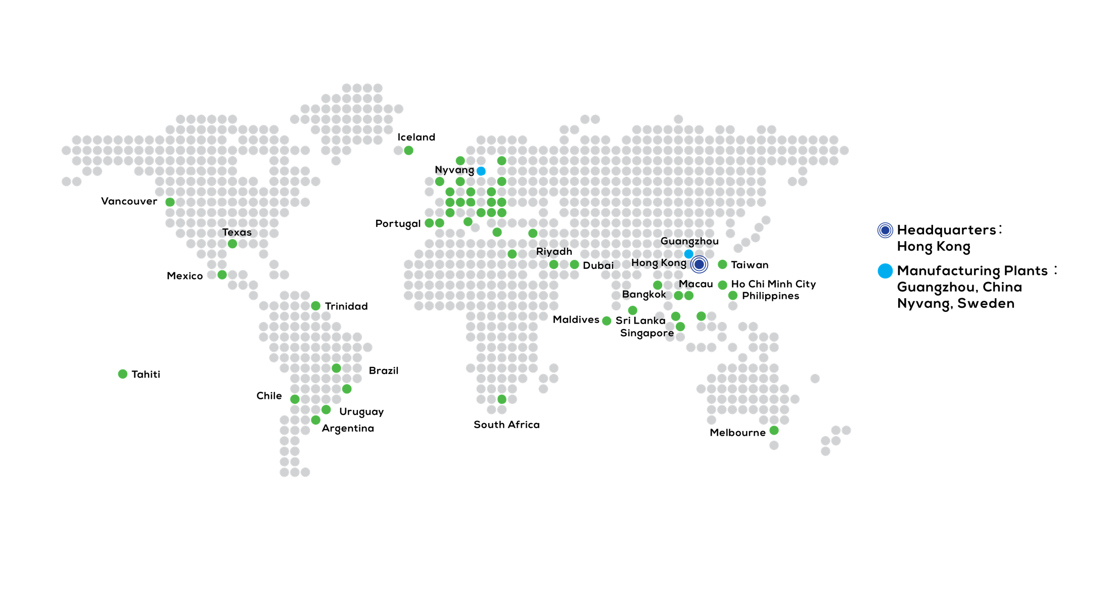 World map of Oklin installations